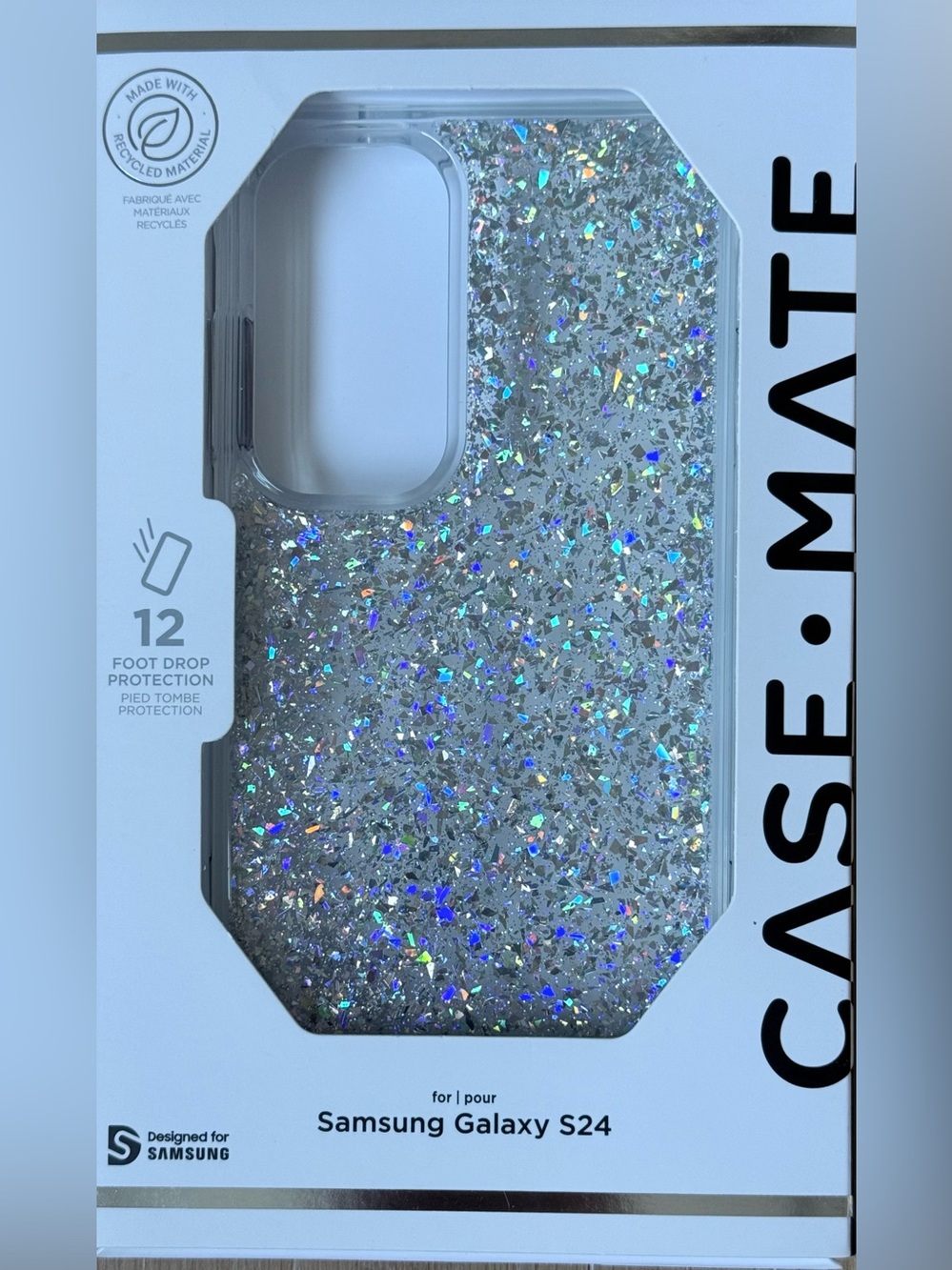 New Case-mate Samsung Galaxy S24 Glitter Silver Protective Case Sparkle Glitter